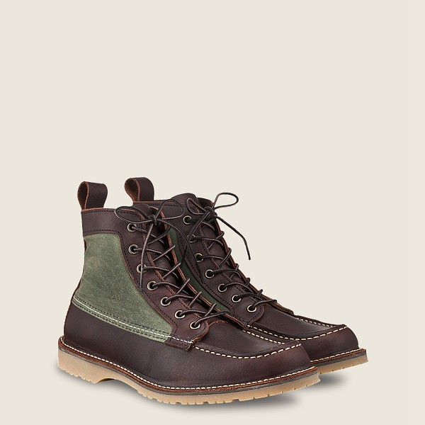 Mens Red Wing Weekender Canvas Moc - 6-inch Oil-slick Leather - Heritage Boots Dark Brown - XPF12405